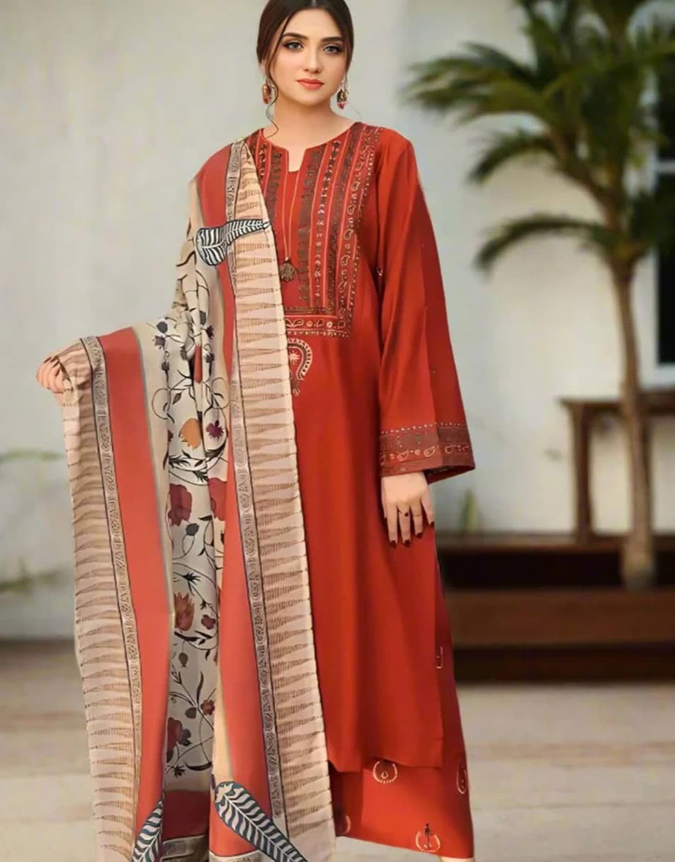 AYAT- 3PC EMBROIDERED WITH  DIGITAL SHAWL