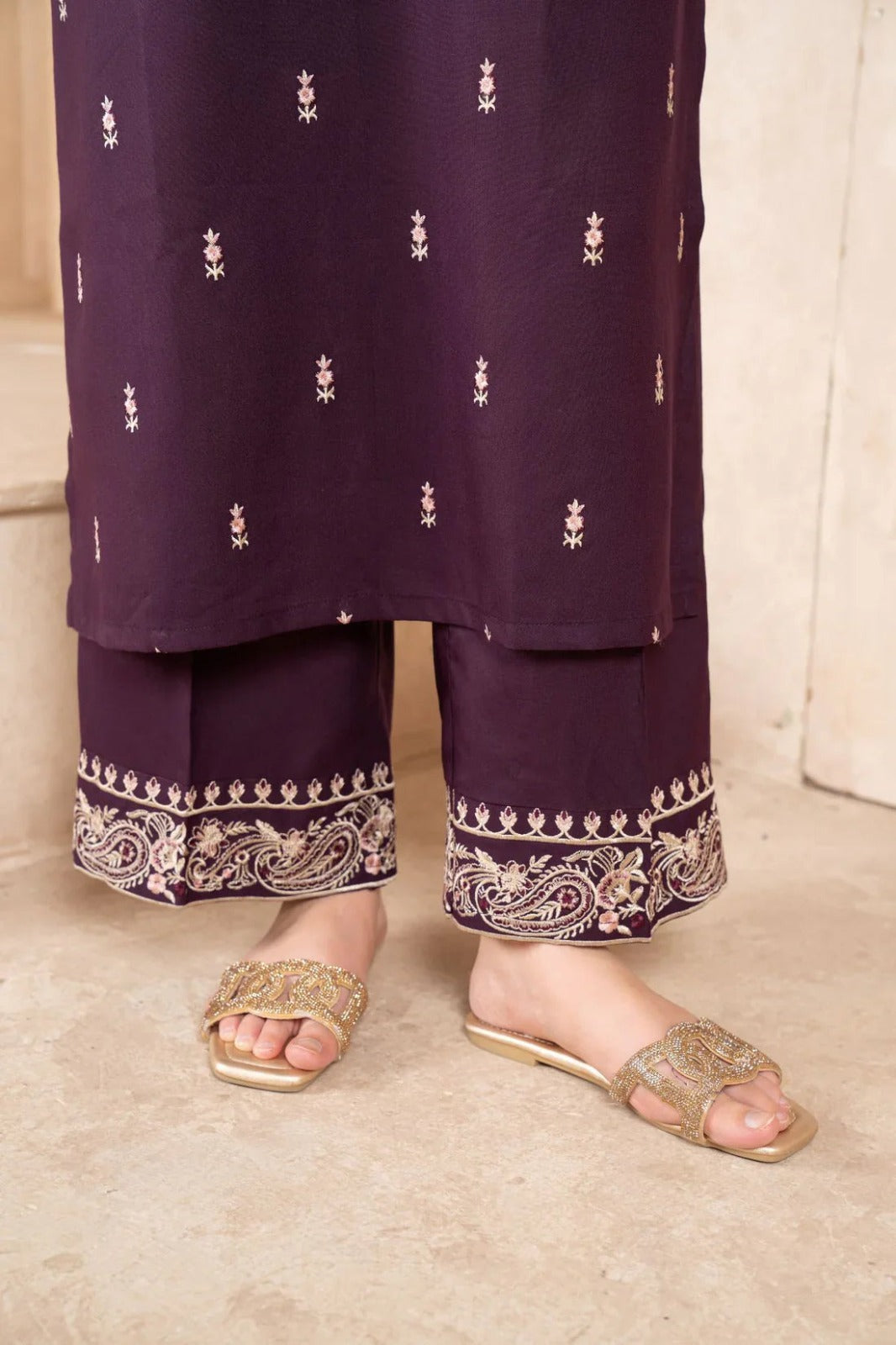 NAAZ LONG LENGHT (PURPLE)  EMBROIDERY DOUBLE POCKET